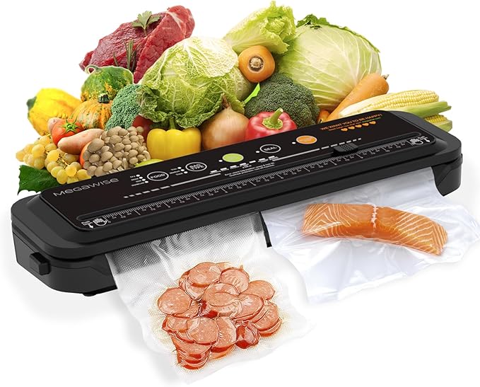 MEGAWISE Model B 2025 Vacuum Sealer | Powerful & Compact | One-Touch Automatic Food Sealer for Cold, Wet, Moist, and Dry Foods | Compatible with Thick, Medium, and Thin Bags | OMNI MACHINE (Black)