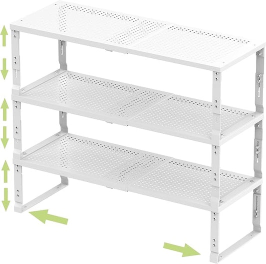 Jojocross Adjustable Expanable Stackable Spice Rack Shelf Pantry Storage Organizer for Kitchen Cabinet,Countertop,Bathroom and More.Space is no Longer Limited(3Packs/White/Medium)