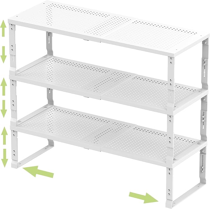 Jojocross Adjustable Expanable Stackable Spice Rack Shelf Pantry Storage Organizer for Kitchen Cabinet,Countertop,Bathroom and More.Space is no Longer Limited(3Packs/White/Large)