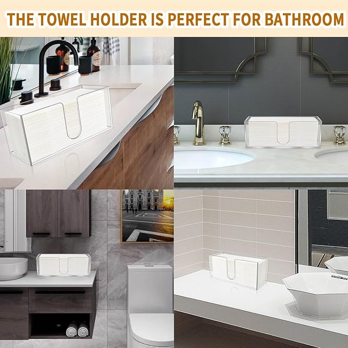 2 Pack Acrylic Paper Towel Holder, Countertop Napkin Dispenser for C-Fold, Multi-Fold & Trifold Paper Towels, 5mm Transparent Acrylic for Kitchen, Bathroom & Restaurant (2)