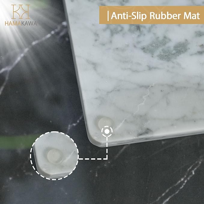 HAMAKAWA Large Natural Marble Bathroom Vanity Tray 12 inch, Carrara White Stone Jewelry Tray, Rectangle Sink Trays, Modern Tank Trays, Countertop Organizer for Soap Dispenser, Kitchen, Home Decor
