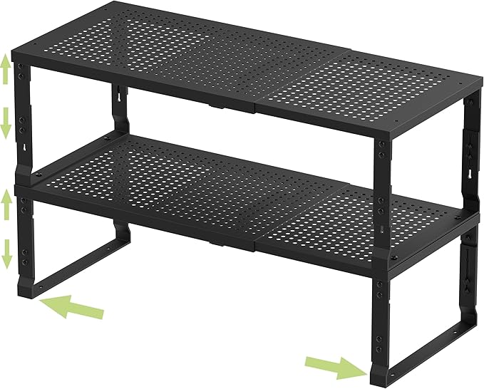 Jojocross Adjustable Expanable Stackable Spice Rack Shelf Pantry Storage Organizer for Kitchen Cabinet,Countertop,Bathroom and More.Space is no Longer Limited(2Packs/Black/Medium)