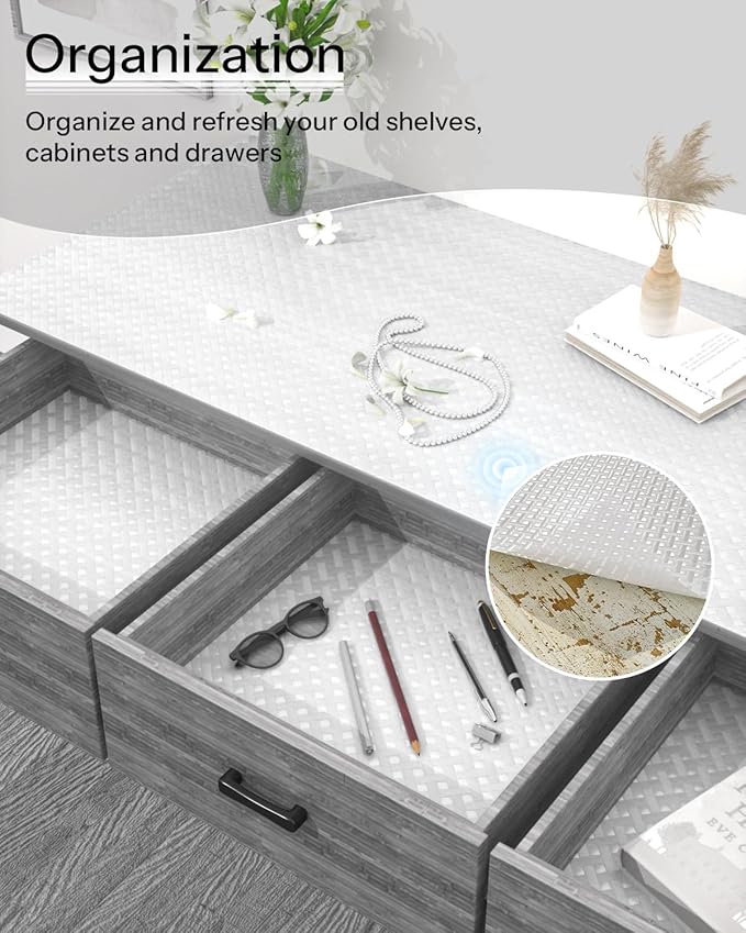 Shelf and Drawer Liner for Kitchen Cabinet, Non-Adhesive 18in x 120in Waterproof Contact Paper Refrigerator Liners Thickened Durable EVA Material Non Slip Mat for Dresser Cupboard Pantry Protector