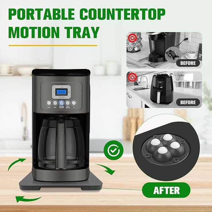 Appliance Slider 360° Rolling Tray for Coffee Maker Bamboo Coffee Pot Slider Tray Countertop Rotation Sliding Tray with Wheels, Small Appliances Mat Easily from Under the Cabinet Black(13.9"×9.4")