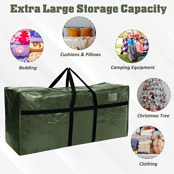 Windyun 4 Pack 177 Gallon Extra Large Moving Bags XXL Heavy Duty Storage Bag with Strong Zipper Handle Jumbo Big Tote Box Foldable for College Dorm Travel Clothes Duffle Blanket Pillow(Army Green)