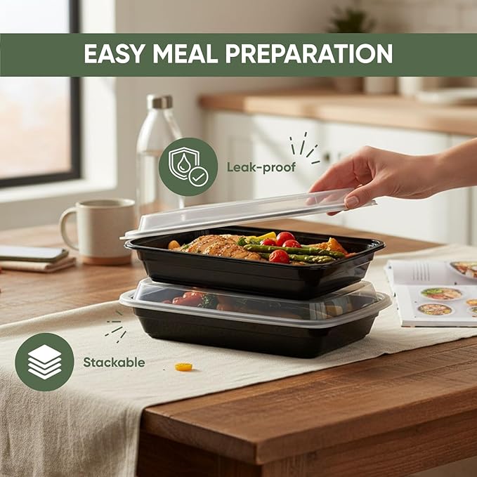 38 oz 50 Pack Meal Prep Containers BPA Free Leakproof Stackable Food Storage Containers with Lids, Microwave & Dishwasher Freezer Safe Reusable To Go Containers Bento Box Style Take Out Clear Plastic