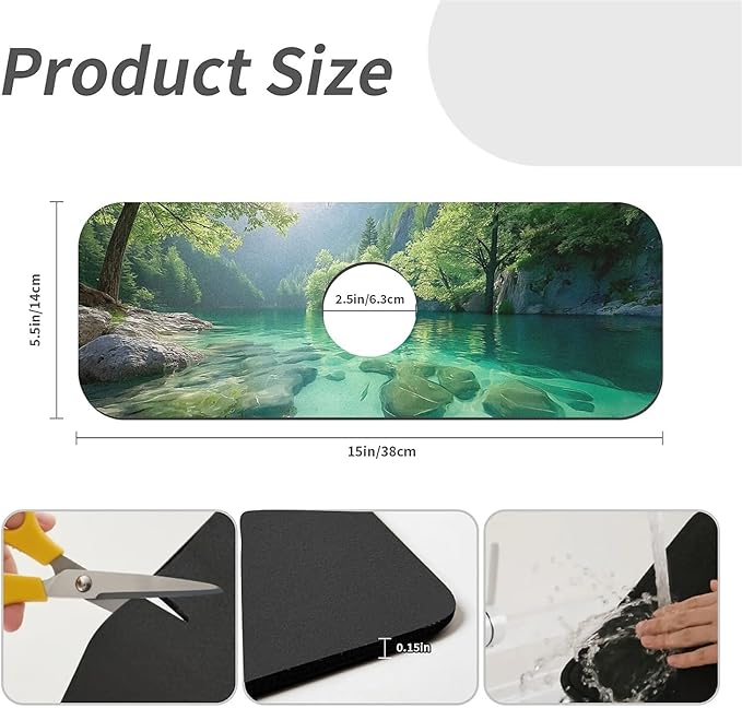 Kitchen Sink Splash Guard，natural scenery Faucet Mat Sink Gadgets-Super Absorbent Fast Drying Mat Drip Catcher for Kitchen, Bathroom,Sink Mat, Dish Drying Mat, Bathroom(15" X 5.5" )