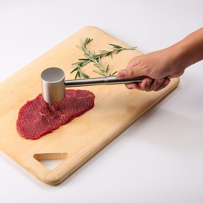 Yoofei Stainless-Steel Meat Tenderizer Mallet - Meat Tenderizer Tool for Pounder Chicken, Beef, Steak, Pork, Dual-Sided with Ergonomic Handle, Kitchen Gadgets and Essentials Cooking Accessories