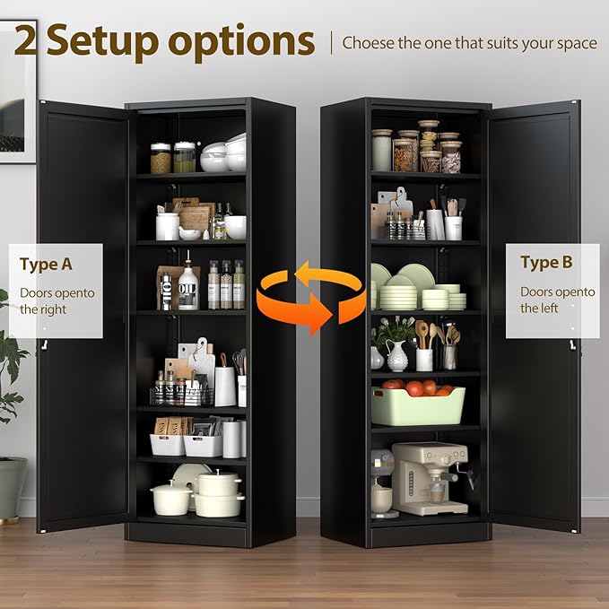 67" Metal Storage Cabinet with Lock, Tall Narrow Office File Cabinets with 5 Adjustable Shelves, Metal Steel Locker for Home, School, Office, Garage or Gym (Black)