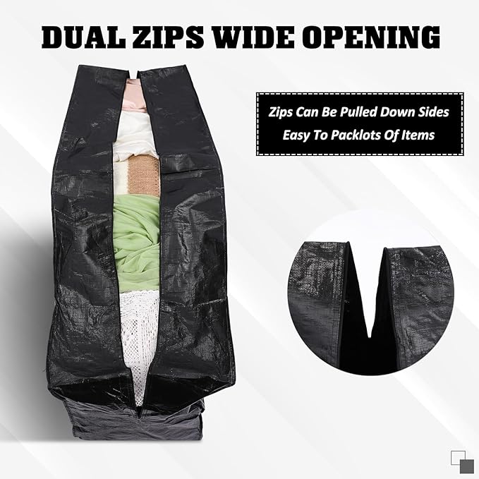 Windyun 4 Pack 75 Gallon Extra Large Moving Bags XXL Heavy Duty Storage Bag with Strong Zipper Handle Jumbo Big Tote Box Foldable for College Dorm Travel Clothes Duffle Blanket Pillow(Black)