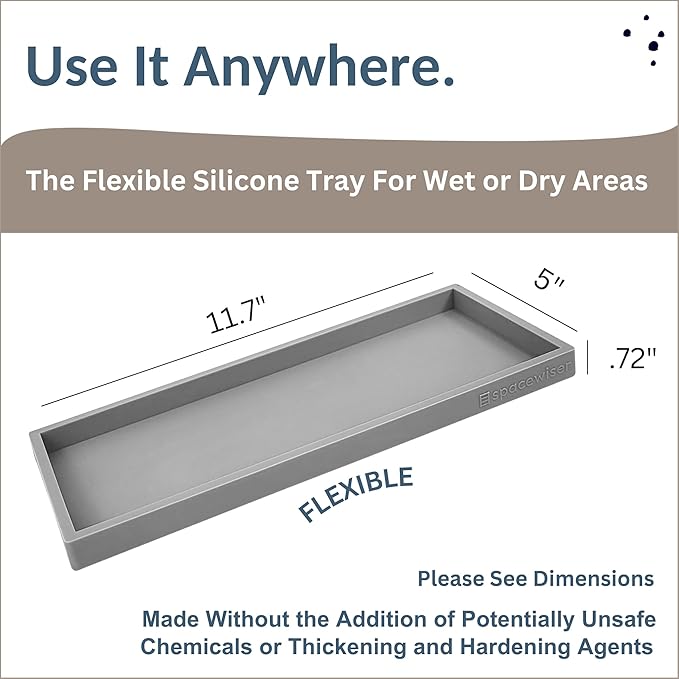 Spacewiser Countertop and Vanity Tray - 11.7" Silicone Bathroom Tray Countertop, Dish Soap Trays for Kitchen Counter, Sink Organizer Caddy Accessories, Toilet Plant Shower Makeup Mat Oil Holder