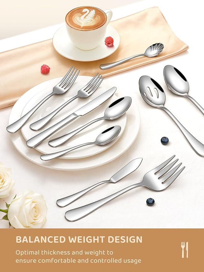 Silverware Set with Serving Utensils, 45 Piece Food-Grade Stainless Steel Flatware Set include Hostess Serving Utensil Set, Mirror Polished Cutlery Set for Home Kitchen Restaurant,Dishwasher Safe