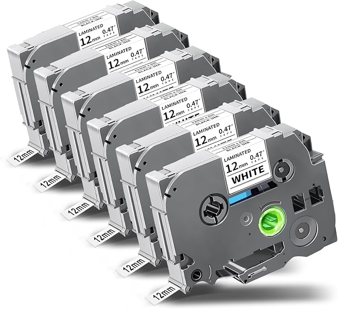 Unismar 6-Pack TZe-231 TZ Tape 12mm 0.47" Laminated White Compatible with Brother P Touch Label Tape TZe-231 TZe231 Refills for Ptouch PT-D220 D210 D400 H100 PTD220 Label Maker Tape, 1/2" x 26.2ft