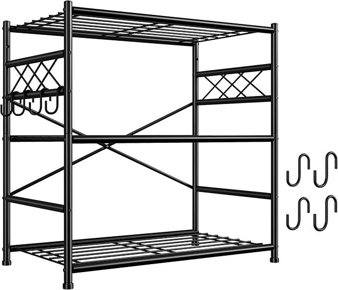 3Tier Storage Shelves Metal Shelving Unit Organizer,Adjustable Wire Shelving Rack Pantry Kitchen with Hooks,Shelves for Laundry,Office and Bathroom closet shelves 23.6" W x 13.8" D x 30.9" H