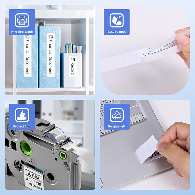 Label KINGDOM Tze-241 18mm 3/4 inch Label Maker Tape Compatible with Brother Ptouch Printer PT D400 D410 P710bt P750w, 10 Pack
