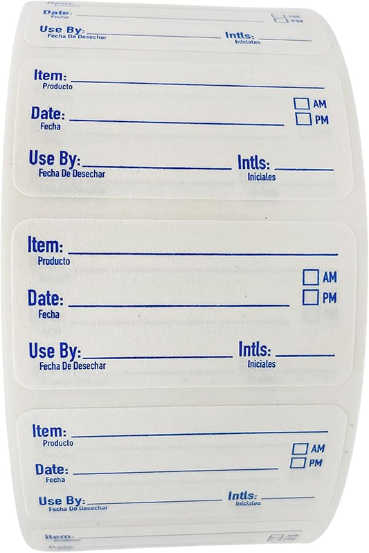 2x1 Dissolvable Labels for Food Containers (500, Blue) - Writeable, Heat-Resistant, Freezer-Safe, Bilingual Restaurant Supplies