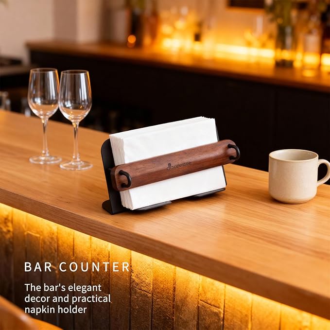 Celestree Unique Guest Towel Holder for Bathroom & Table - Modern Metal Napkin Dispenser with Raintree Weighted Arm, Rectangular Disposable Hand Towels Tray for Kitchen Steak Dinner, Vanity, Picnic