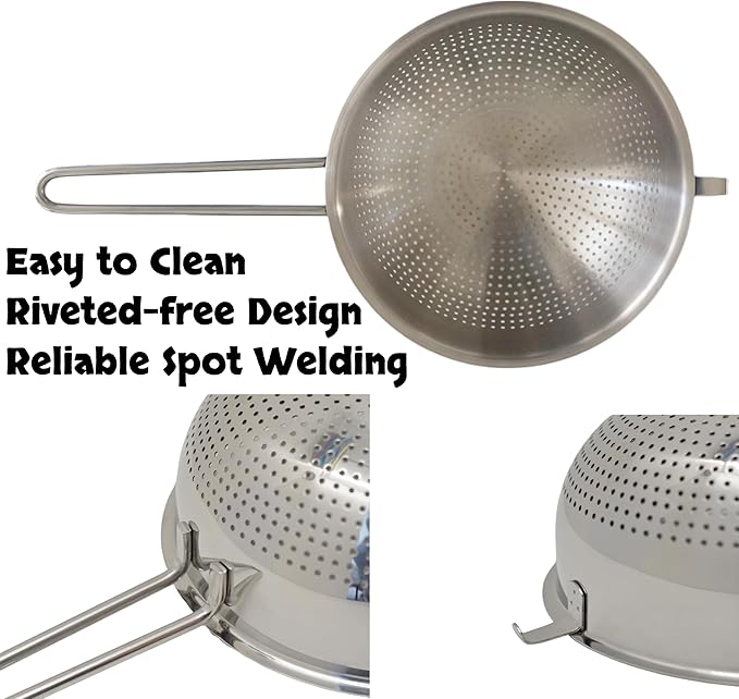 HiSteng 7-Inch Stainless Steel Strainer Colander with Handle, 1.5 Qt, Small, Ideal for Draining, Straining or Rinsing, Rivet-free Design, Easy to Clean