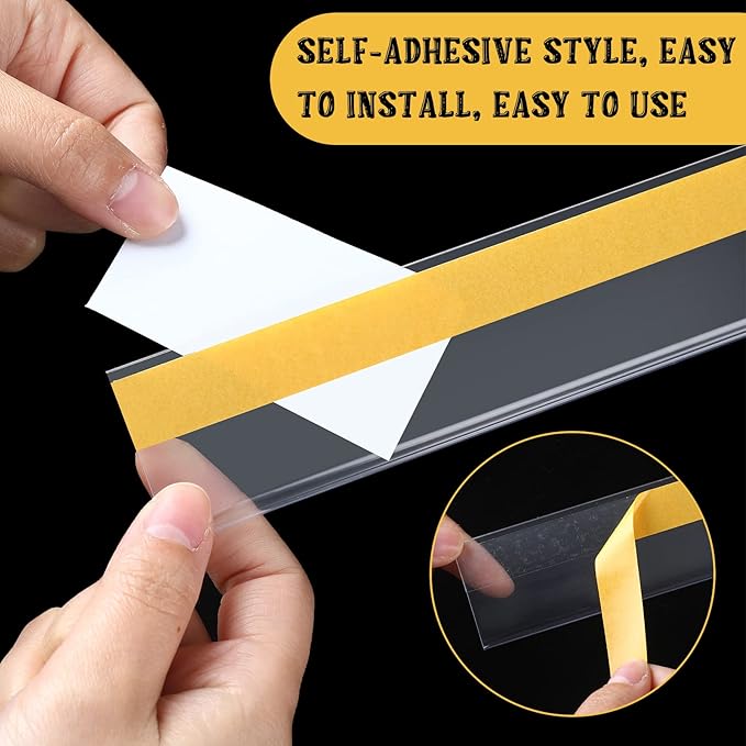 Fainne 25 Pcs Shelf Label Strips 1.25''H x 48 L Self Adhesive Shelf Label Holder Gondola Price Tag Stick on Plastic Clear Ticket Channel for Metal Wood Plastic Rack