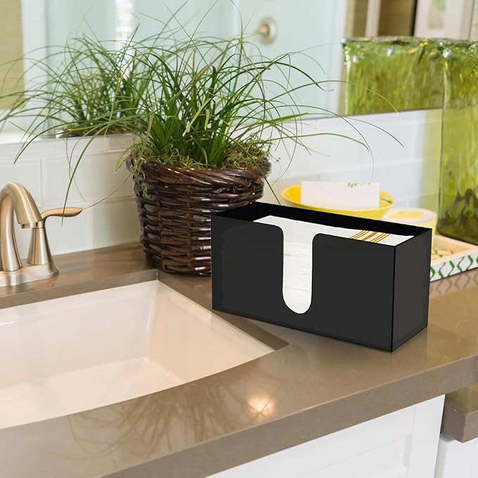 Mumufy 2 Pcs Acrylic Fold Paper Towel Dispenser Countertop Napkins Dispenser Napkin Holder Multifold Disposable Acrylic Paper Towel Holder for Z or C Fold (Black)