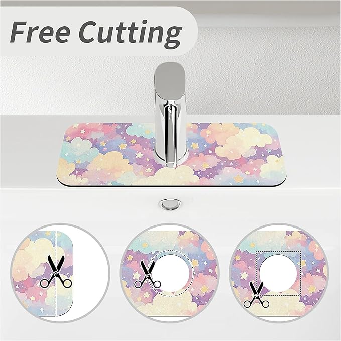 Kitchen Sink Splash Guard，Cute clouds and stars Faucet Mat Sink Gadgets-Super Absorbent Fast Drying Mat Drip Catcher for Kitchen, Bathroom,Sink Mat, Dish Drying Mat, Bathroom(15" X 5.5" )