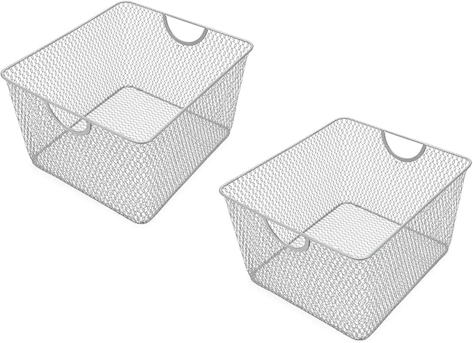 YBM Home Kitchen Pantry Organizer Wire Basket for Shelves, Cabinets, Pantry, Countertop, Mesh Open Storage Bin Metal Basket for Organizing Food Supplies 10” x 9” x 6”, Pack of 2, Silver