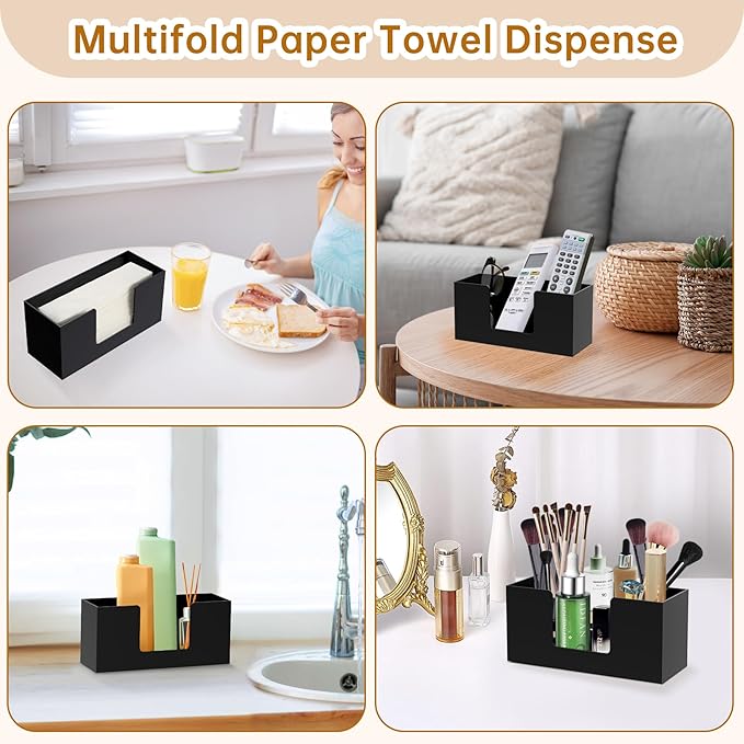 1Pack Paper Towel Dispenser Countertop, Acrylic Paper Towel Holder, Black Napkin Holder for Kitchen, Countertop Multifold C-Fold, Z-Fold, Trifold Paper Hand Towel Dispenser for Bathroom Toilet