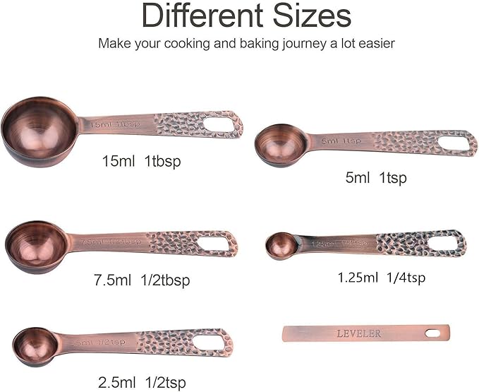 SUNMVEHOT Copper Measuring Cups and Spoons Set, Stainless Steel Measuring Tools Set for Baking & Kitchen, Metric & US 4 Copper Plated Measure Cups and 5 Measure Spoons with Leveler for Wet & Dry