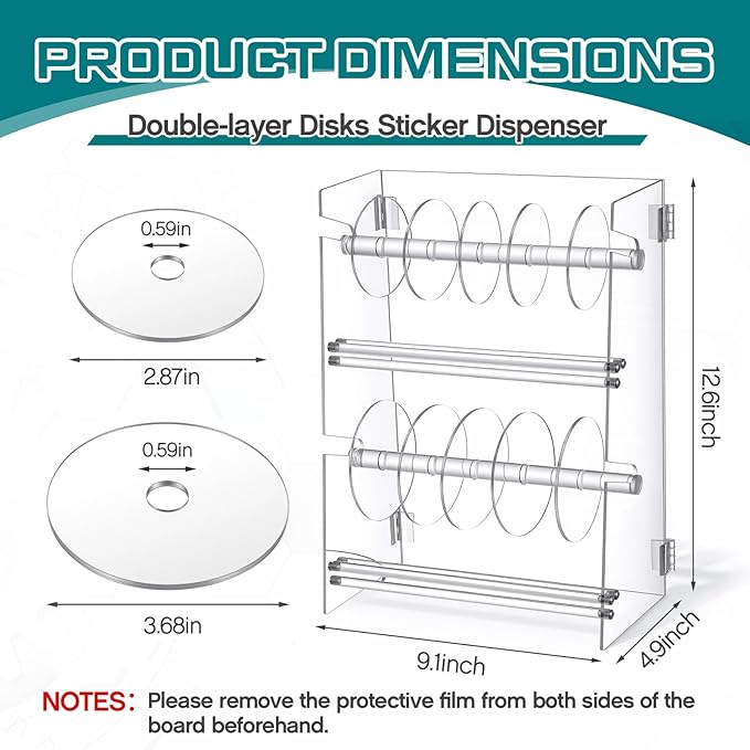Day of The Week Sticker Dispenser 2.17" Square Acrylic Sticker Roll Holder Covered Label Dispenser Wall Mount 6 Slot Per Layer Holder for Office Desktop Stickers, Clear, 12 Slot Double Layer(No Label)
