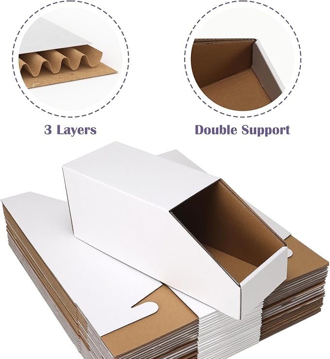 EXYGLO Stackable Cardboard Storage Bins 30 Pack, 12x4x4.5 Inch Cardboard Boxes with Lid, Corrugated Organizer Bins for Pantry, Shelves, Garage, Office, Shop, White