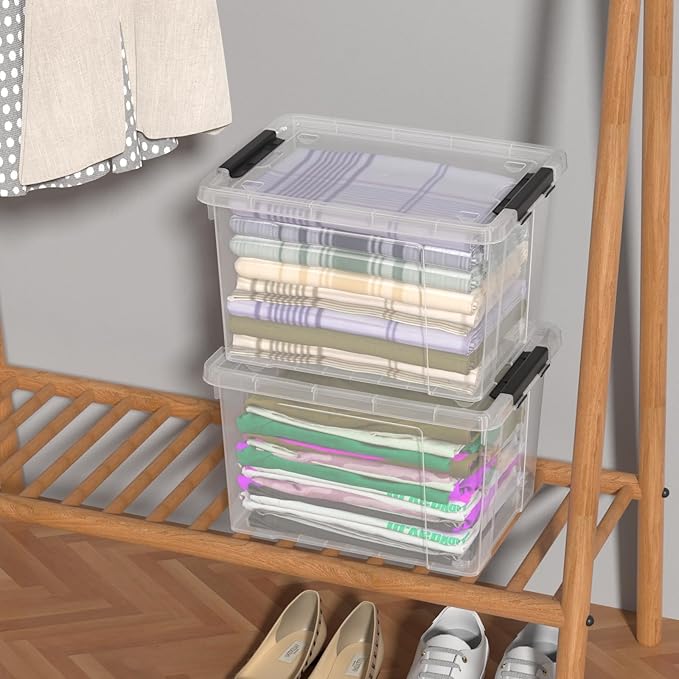 4-Pack 22 Quart Plastic Storage Bins with Wheels, Latching Storage Box Bin, Clear
