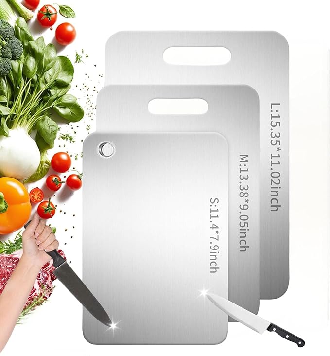 Katuchef Titanium Cutting Board 2026 New Upgrade Titanium Grade 5 Cutting Boards for Kitchen Non Toxic, Non-slip, Hygiene Durable Chopping Board Suitable for Dishwasher Safe (3PC:S+M+L)