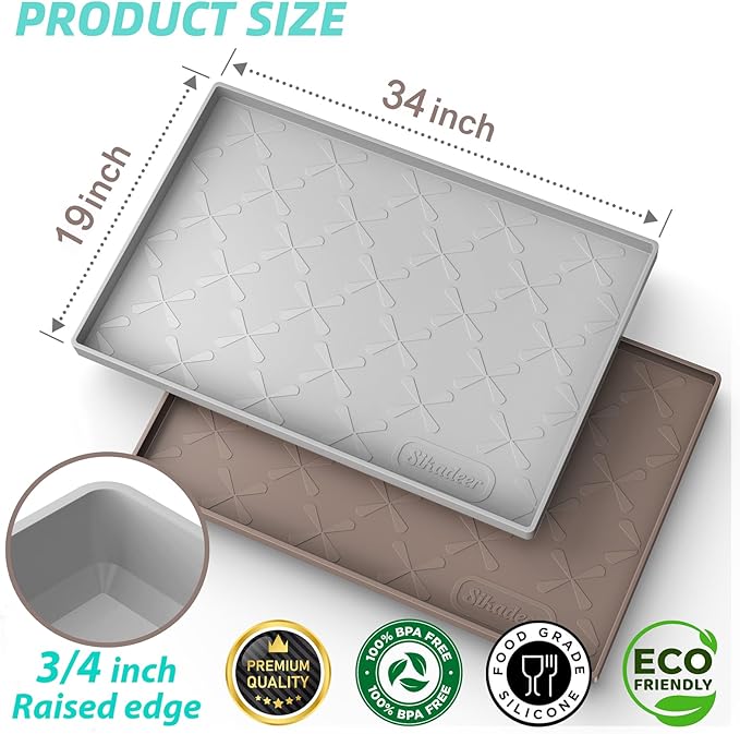 SIKADEER 34" x 19" Under Sink Mat Waterproof, Silicone Mat Kitchen Drawer Shelf and Cabinet Liner, Sink Protector for Kitchen Organizers and Storage, Boot Tray Pet Food Mats