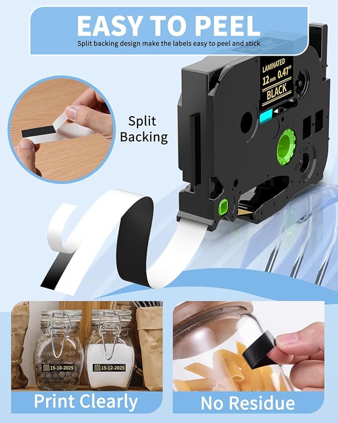 Replacement for Brother P Touch Label Tape Gold on Black TZe-334 TZe334 TZe TZ Tape 12mm 0.47 Laminated, Compatible with PT-D210 PT-D220 PT-H110 PT-D400 PT-D410 PT-D600, 1/2 in x 26.2 ft, 4-Pack