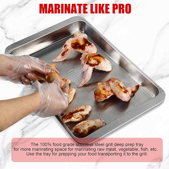 Grilling Prep and Serve Trays, Stainless Steel Large Capacity Food Prep Tray, Grill Carry System, Marinade Container and Cutting Board, BBQ Grill Accessories, Grilling Gifts for Men