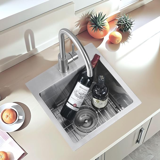 15x17 Inch Bar Sink Drop In, Topmount Kitchen Sink Stainless Steel Square Small Sinks, Single Bowl Kitchen Sinks for Laundry Wet Bar Prep RV Office Outdoor Yard VALISY YJ1517SW