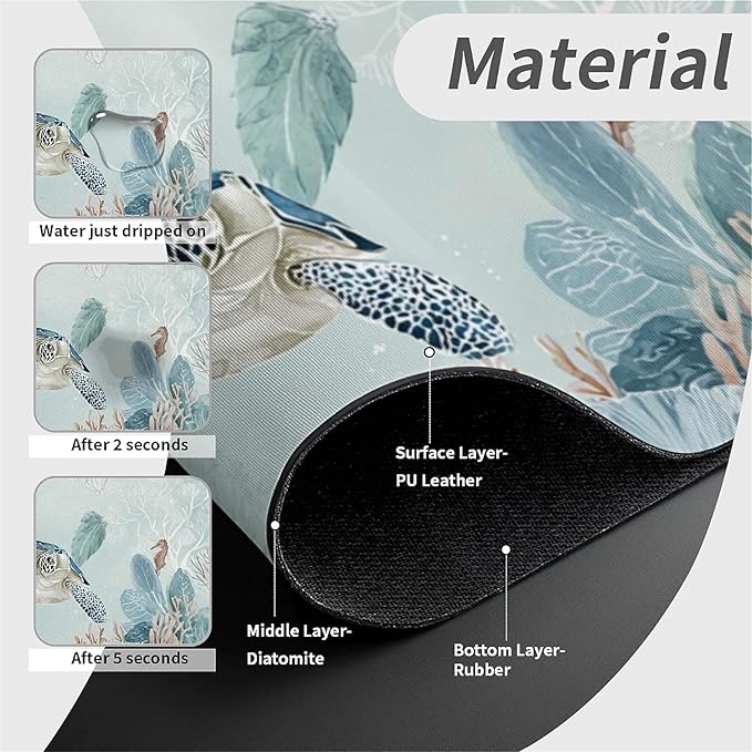 Kitchen Sink Splash Guard，two turtles Faucet Mat Sink Gadgets-Super Absorbent Fast Drying Mat Drip Catcher for Kitchen, Bathroom,Sink Mat, Dish Drying Mat, Bathroom(15" X 5.5" )