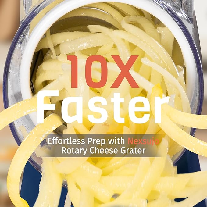 Nexsujo Rotary Cheese Grater Hand Crank, 3 Blades Slicer Shredder, Cheese Grater for Kitchen, Multi-Functional Kitchen Tool for Vegetables, Nuts, Chocolate, with Strong Suction Base, Dark Blue