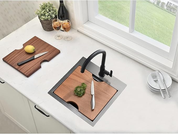 Black Bar Sink Drop In-15x15 Inch Kitchen Sink Stainless Steel Square Small Topmount Workstation Sinks，Single Bowl Kitchen Sinks for Office Laundry Wet Bar Prep RV Outdoor Yard