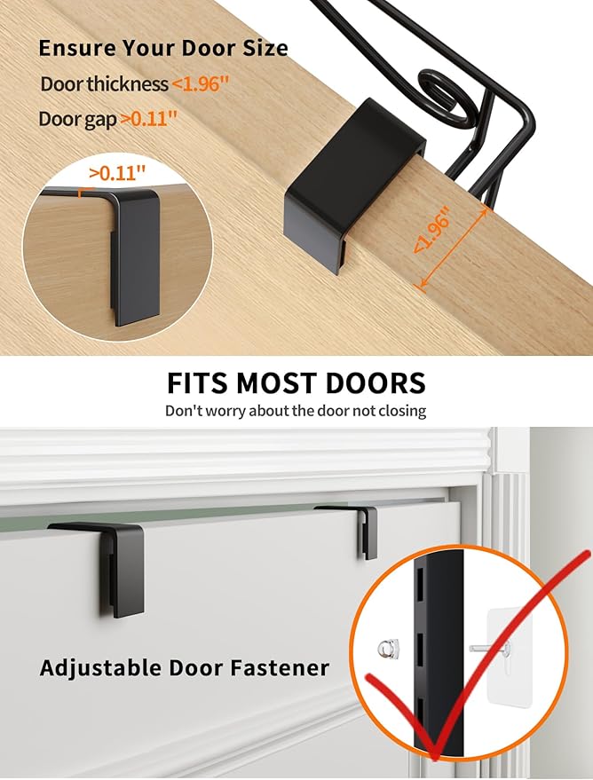 Over the Door Pantry Organizer, 8-Tier Over the Pantry Organization And Storage, Metal Hanging Spice Rack Shelves Door for Home & Kitchen, Laundry Room Bathroom, Black
