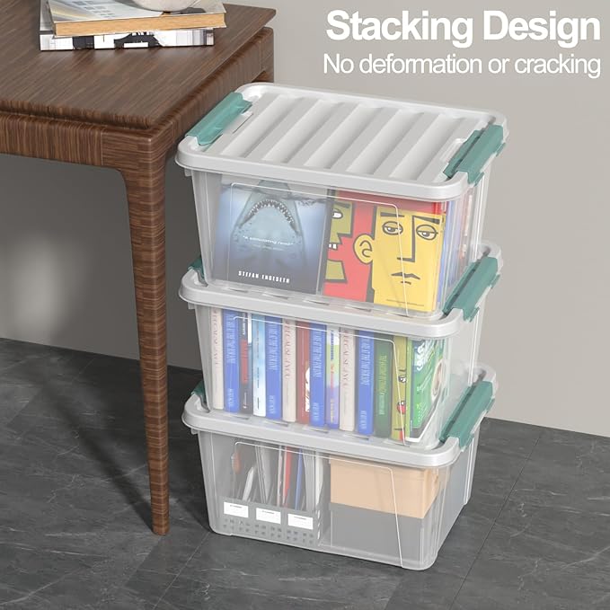Readsky 4 Packs Clear Storage Latch Boxes, 20 Quart Plastics Storage Bins with Lids, Stackable