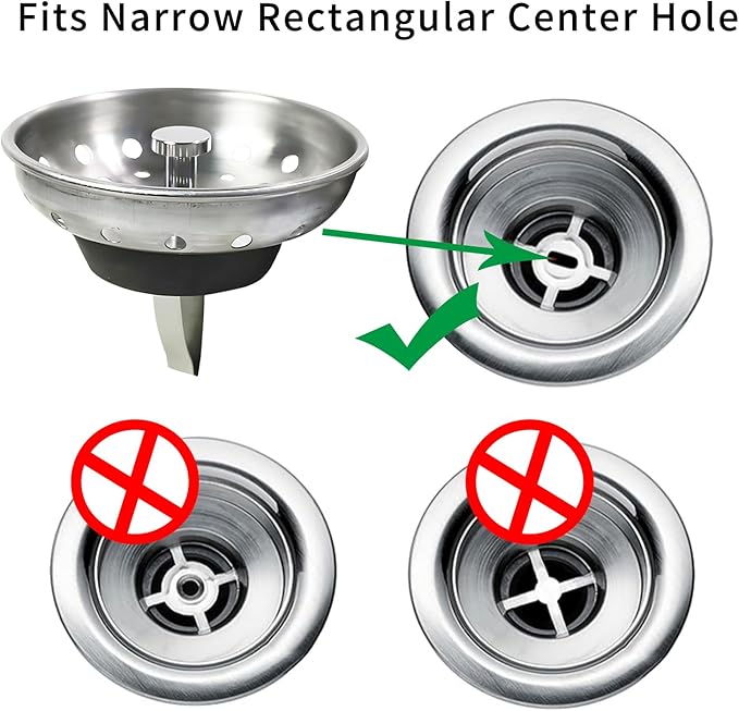 2 Pack Sink Drain Strainer, Kitchen Sink Drain Strainer And Stopper Combo Basket Spring Clip Replacement for Standard 3-1/2 inch Drain, Stainless Steel Basket with Knob, Rubber Stopper Bottom