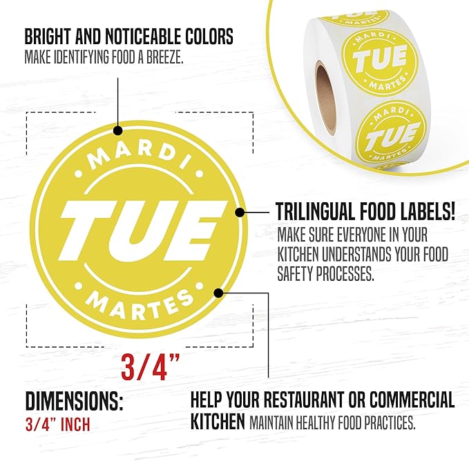 Easy Identification Date Stickers 7,000 Days of The Week Stickers – Tuesday 3/4" Days of The Week Food Labels – Day Dots for Food – Restaurant Supplies – Best by Commercial Kitchen Supplies