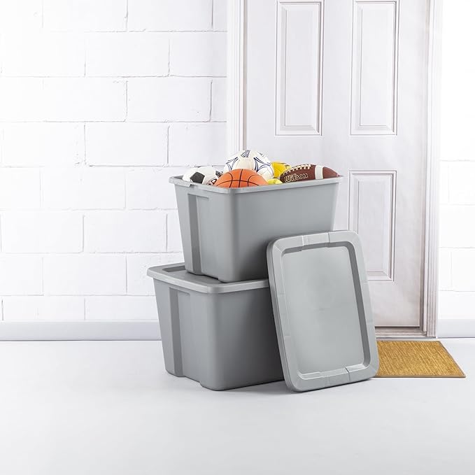 30-Gallon Storage Bins with Lids (2-Pack) – Heavy-Duty, Stackable Plastic Totes for Garage, Basement, Outdoor & Home Organization, Grey Weatherproof Containers