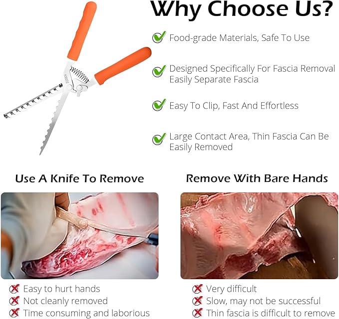 Rib Membrane Removal Tool, Thick Stainless Steel Rib Prep Tool Membrane Remover, Effortless BBQ Rib Prep, Pork Rib Skinner, and Meat Preparation, BBQ Set Enthusiasts Master (Orange)