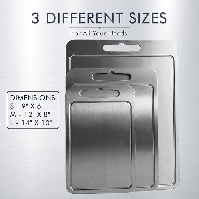 Metal Cutting Boards for Kitchen - Stainless Steel Cutting Board with Juice Grooves, Double Sided, 3 Pack Sizes, Durable and Clean Chopping Boards for Home or Professional Use