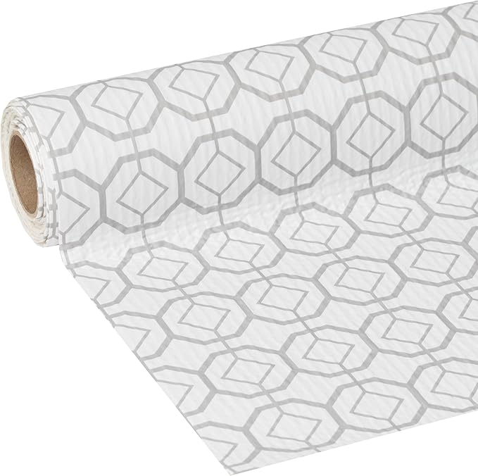 Smooth Top EasyLiner for Cabinets & Drawers - Easy to Install & Cut to Fit - Shelf Paper & Drawer Liner Non Adhesive - Non Slip Shelf Liner - 20in. x 6ft. - 6 Roll Project Pack - Gray Geo Print