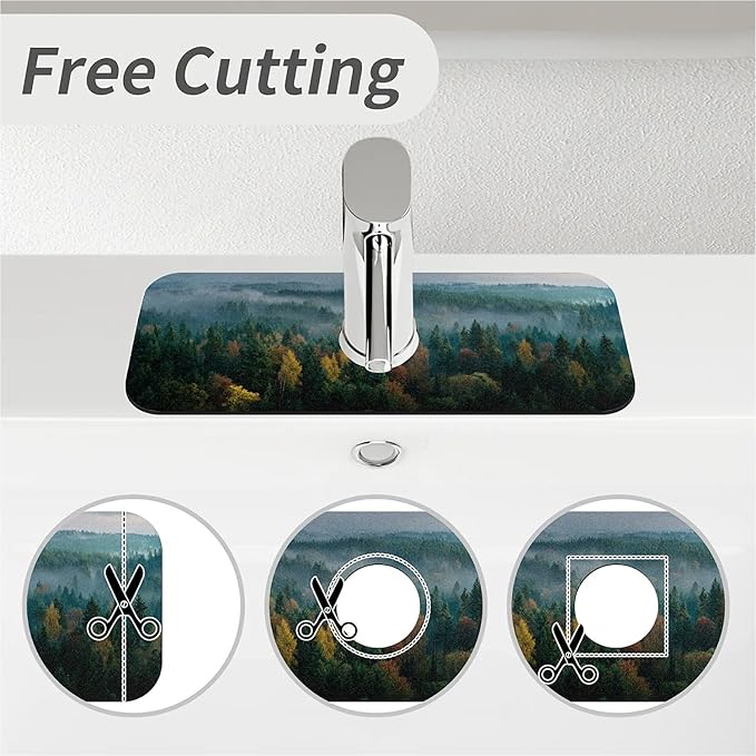 Kitchen Sink Splash Guard，Dense forest Faucet Mat Sink Gadgets-Super Absorbent Fast Drying Mat Drip Catcher for Kitchen, Bathroom,Sink Mat, Dish Drying Mat, Bathroom(15" X 5.5" )