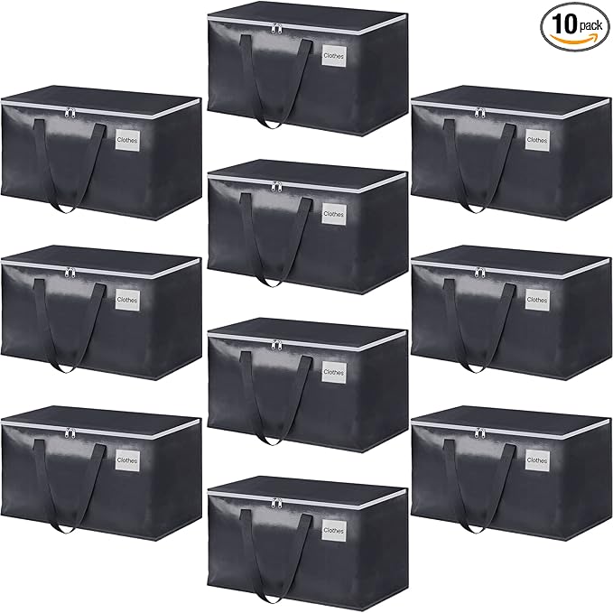 StorageRight Heavy Duty Moving Boxes-Moving Bags with Zipper, Reinforced Handles and Tag Pocket-Collapsible Moving Supplies-Totes for Storage Great for moving, Storage and Travel 93L(Gray-10 Pack)