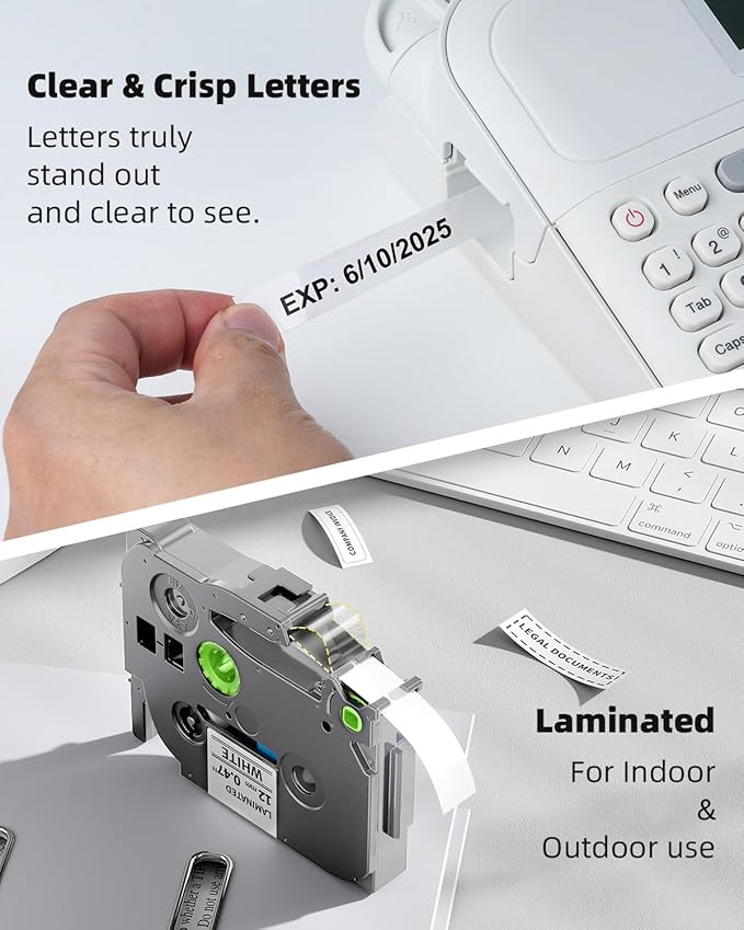 PTD210 PT-E560BTVP E110 E310BTVP E510VP Label Tape 12mm 0.47" Replacement for Brother TZe-231 TZe231 P Touch Label Maker Tape 12 mm Laminated TZe TZ Black on White Ptouch Refills 1/2 Inch, 8-Pack